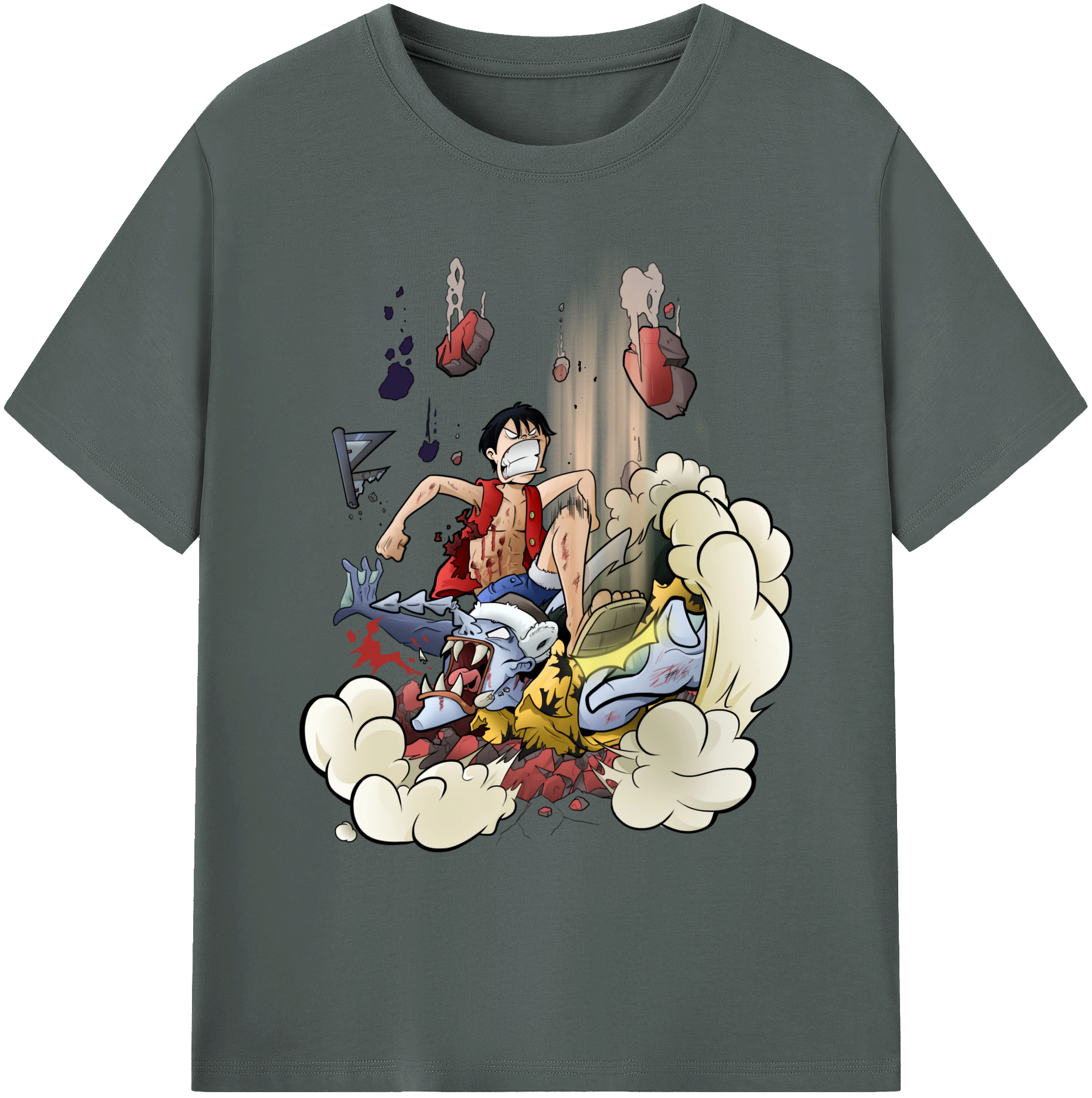 ワンピース モンキー・D・ルフィ ONE PIECE Monkey D. Luffy 綿100％ メンズ半袖Tシャツ｜肌触りやわらか＆通気性